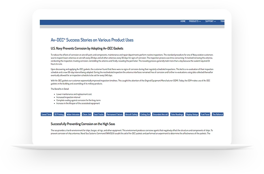 Av-DEC new website copy for its gaskets