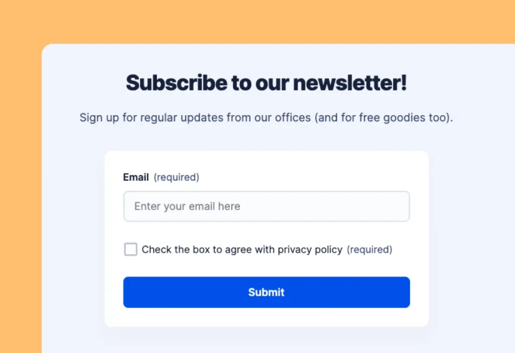 Newsletter sign-up for in an engineering website