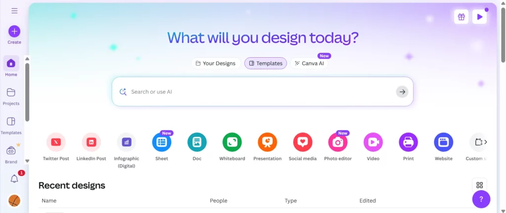 screenshot of Canva, a blogging tool for the creative aspect of blogging