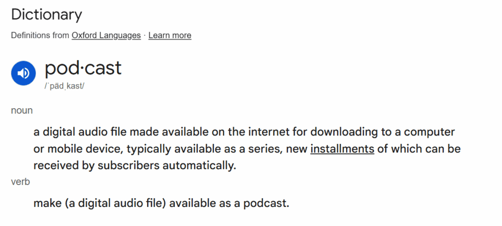 screenshot definition of podcast