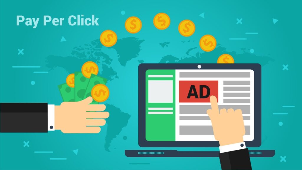 graphic explaining pay per click as paid advertising