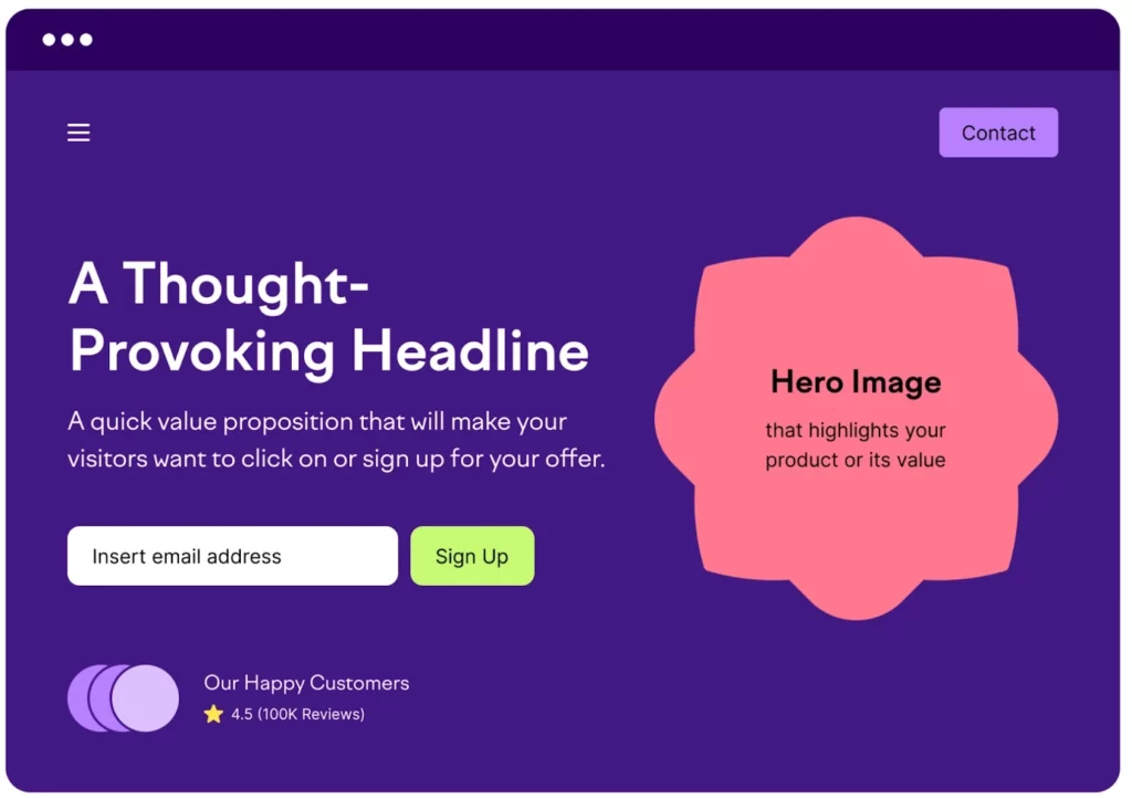 sample of landing page template for marketing